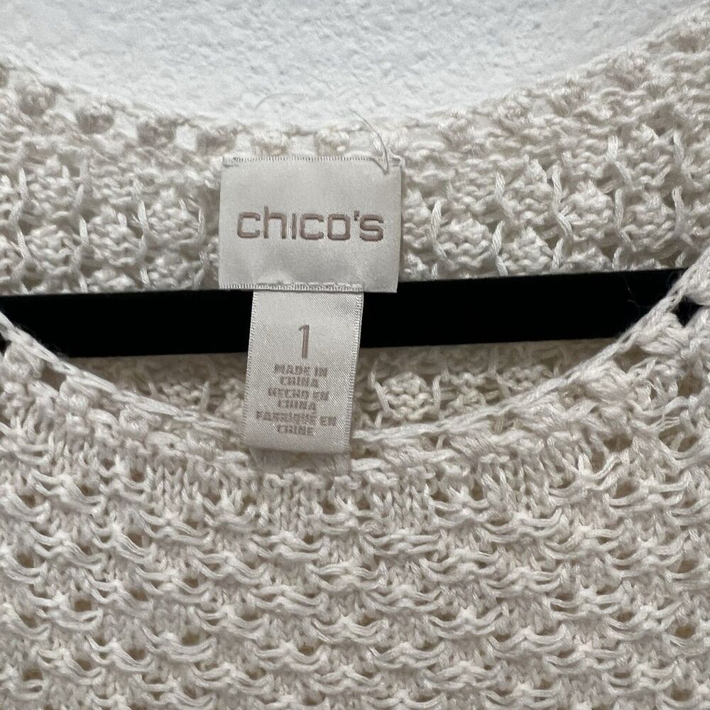 Chicos Womens Open Knit Cream Sweater Sz 1/M Cottagecore Modest Work School Fall - Picture 2 of 7